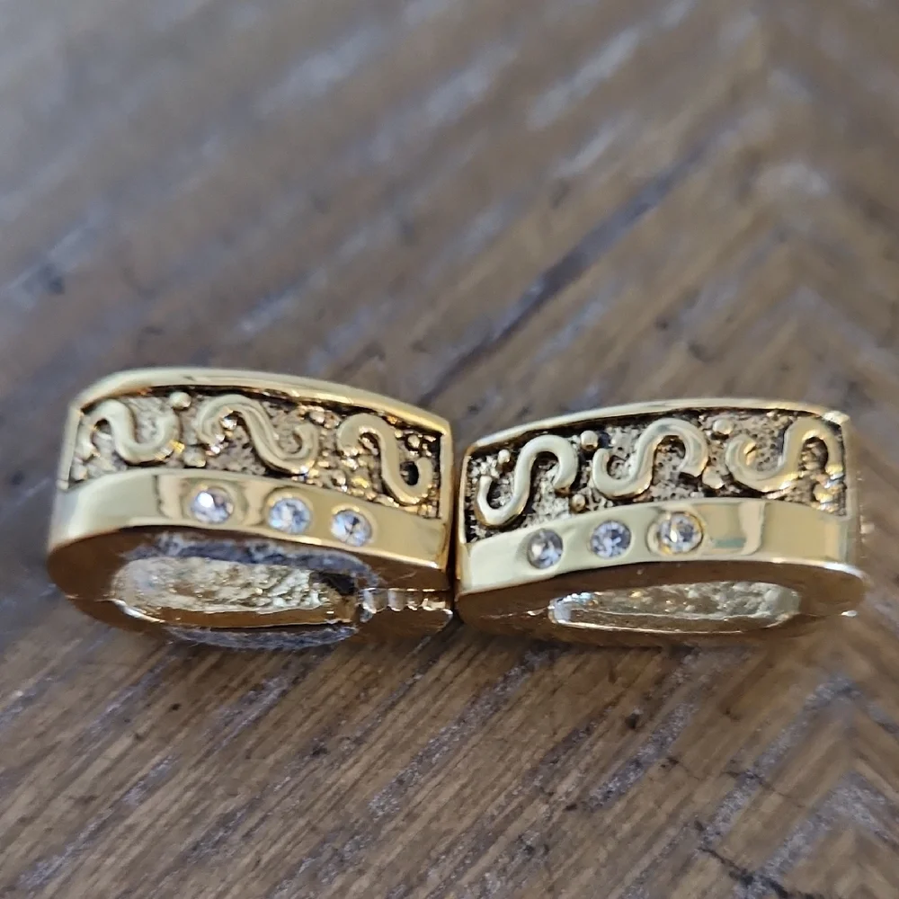 Vintage Scroll and Rhinestone Magnetic Huggie Clip-on Earrings